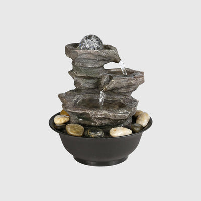 4-Tiered Cascading Resin-Tabletop Indoor Fountain with Glass Ball