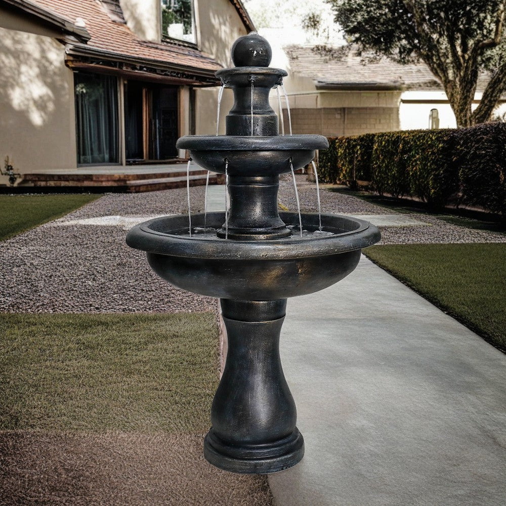 3-Tiered  Outdoor  Antique Black Garden Fountain-45.2"H