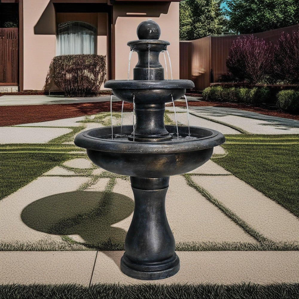 3-Tiered  Outdoor  Antique Black Garden Fountain-45.2"H