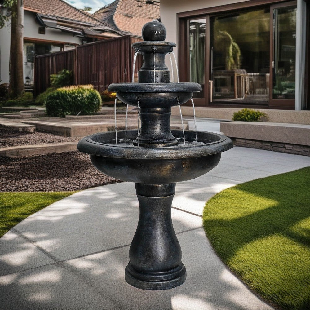 3-Tiered  Outdoor  Antique Black Garden Fountain-45.2"H