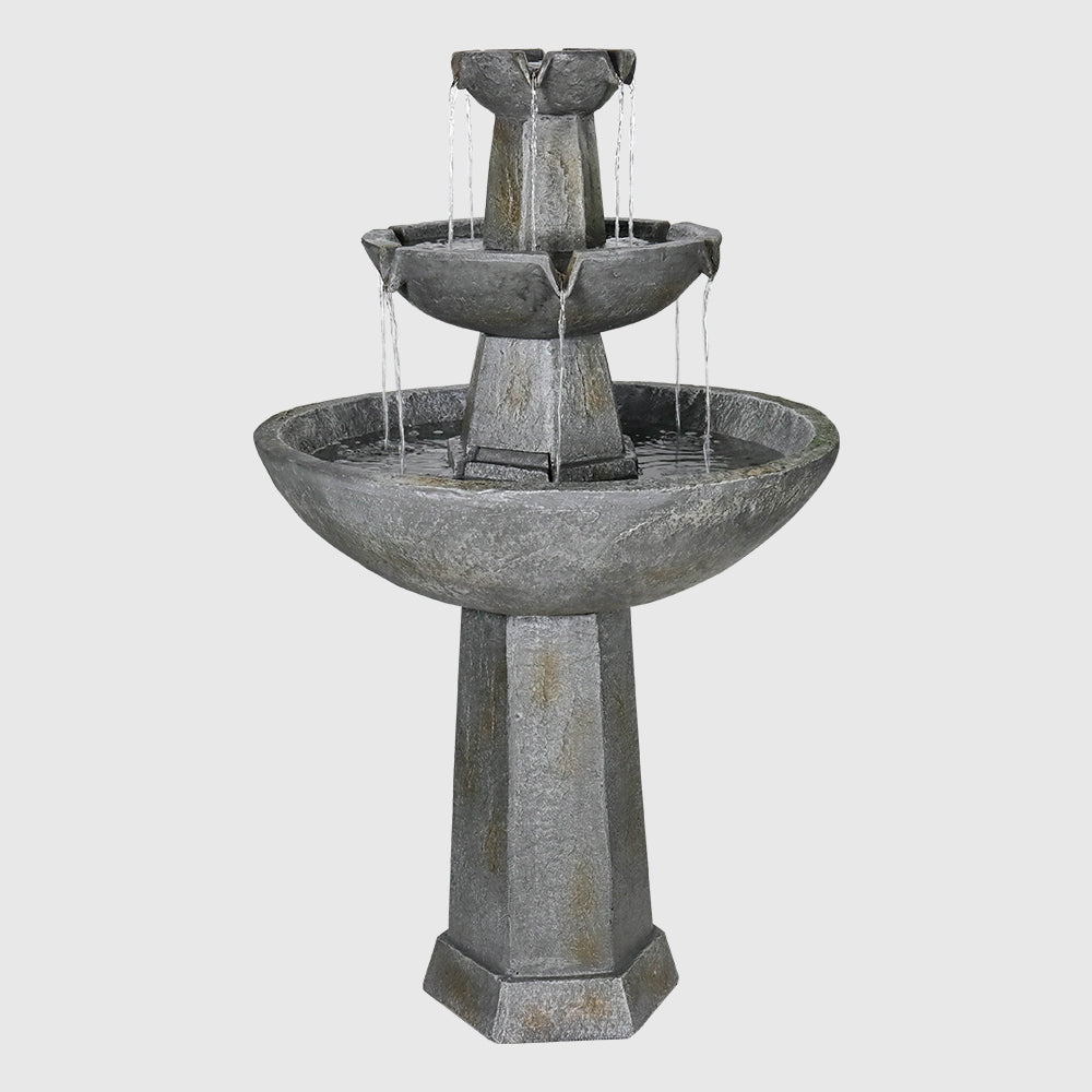 3-Tiered Cement Grey Outdoor Garden Fountain-43.3"H