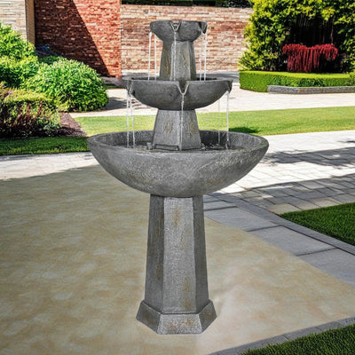 3-Tiered Cement Grey Outdoor Garden Fountain-43.3"H