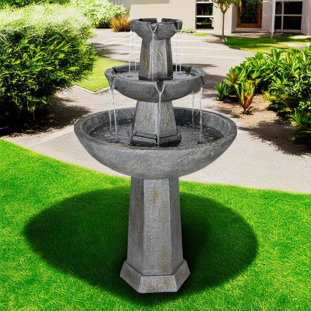 3-Tiered Cement Grey Outdoor Garden Fountain-43.3"H