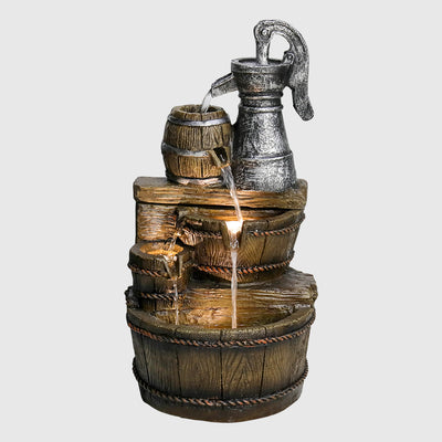 25.5''H 3-Tiered Retro Barrel Outdoor Fountain with LED Lights
