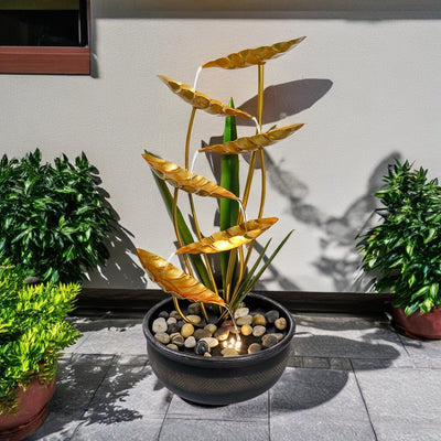 6-Tiered Metal Gold Lotus Leaf Fountain Indoor/Outdoor- 22.6” H