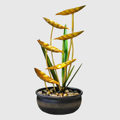 6-Tiered Metal Gold Lotus Leaf Fountain Indoor/Outdoor- 22.6” H