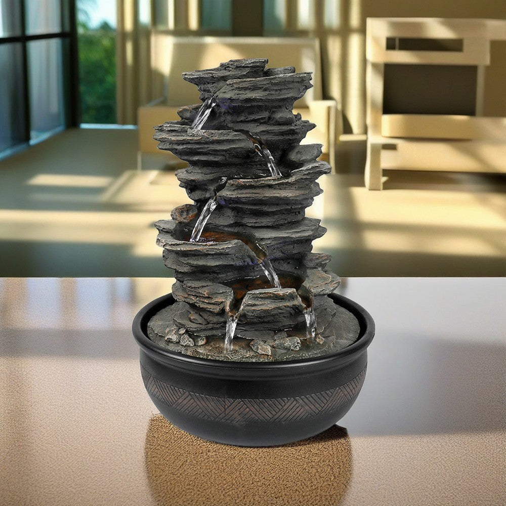 6-Tiered Resin Stacked Rock Indoor Tabletop Fountain-15.7"H