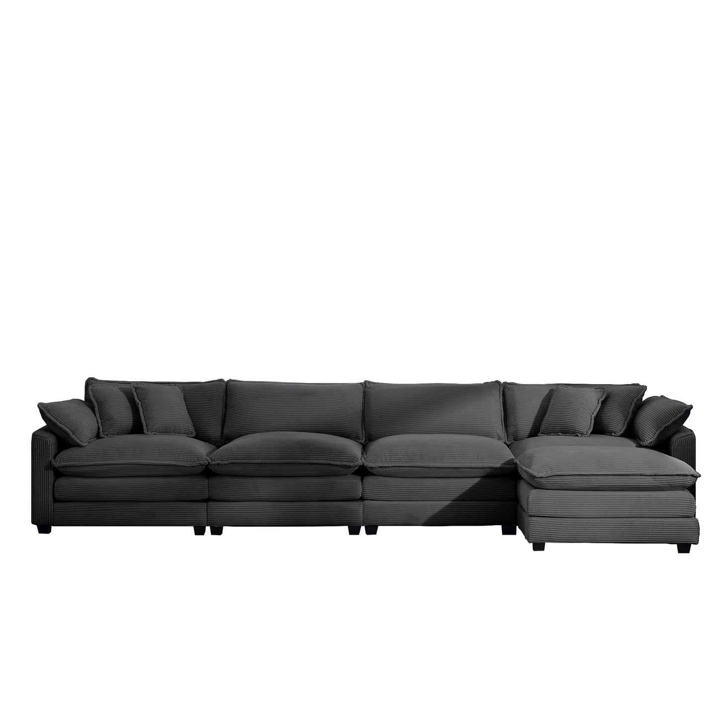 Modern Upholstered 4 Seater Corduroy Sofa with Footstool, Grey Corduroy Fabric, Easy Assembly