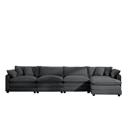 Modern Upholstered 4 Seater Corduroy Sofa with Footstool, Grey Corduroy Fabric, Easy Assembly