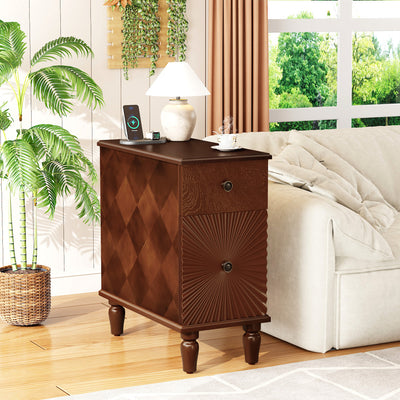 SunJet 2 Drawer Modern Sofa Side Table, Narrow Side Table, Slim Nightstand for Living Room, Bedroom(Expect Arrival Date 2025/4/16)
