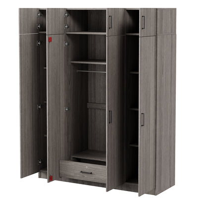 Contemporary 4-Door Wardrobe with 1 Drawer and Top Cabinet, Gray, Particle Board, 59.2''L x 19.2''W x 80.8''H