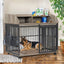 GO 44'' Heavy Duty Large Dog Crate Furniture for Large Medium Dog with Lockable Wheels, Wooden Dog Crate Dog Kennel, End Table Crate with Double layer storage, Gray