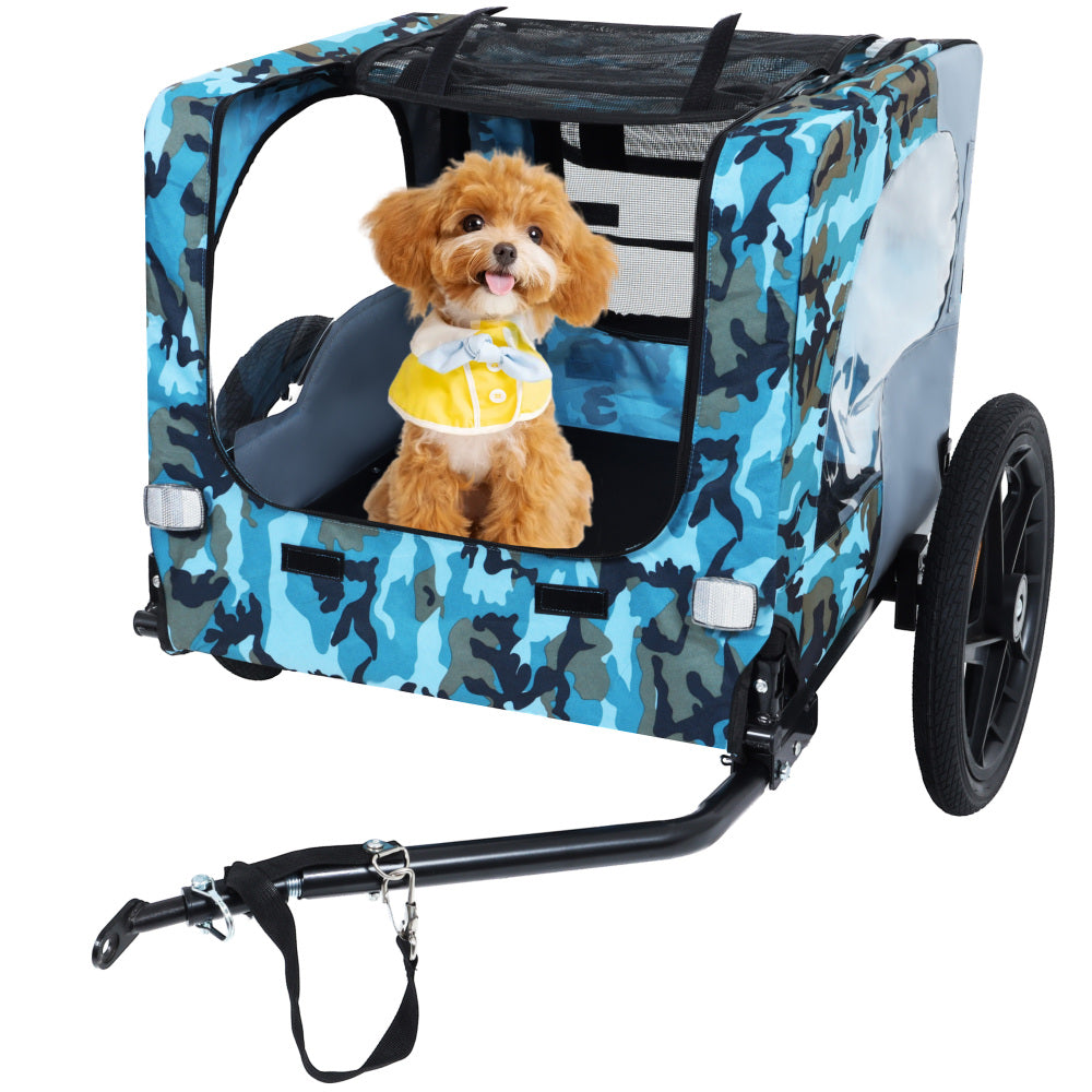 Outdoor Heavy Duty Collapsible Pet Bike Trailer with 16-Inch All-Terrain Wheels & Universal Hitch – Foldable Dog/Cargo Carrier Cart for Bicycles, blue, grey