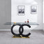 Tempered Glass Dining Table with Black MDF Middle Support and Stainless Steel Base for Modern Design