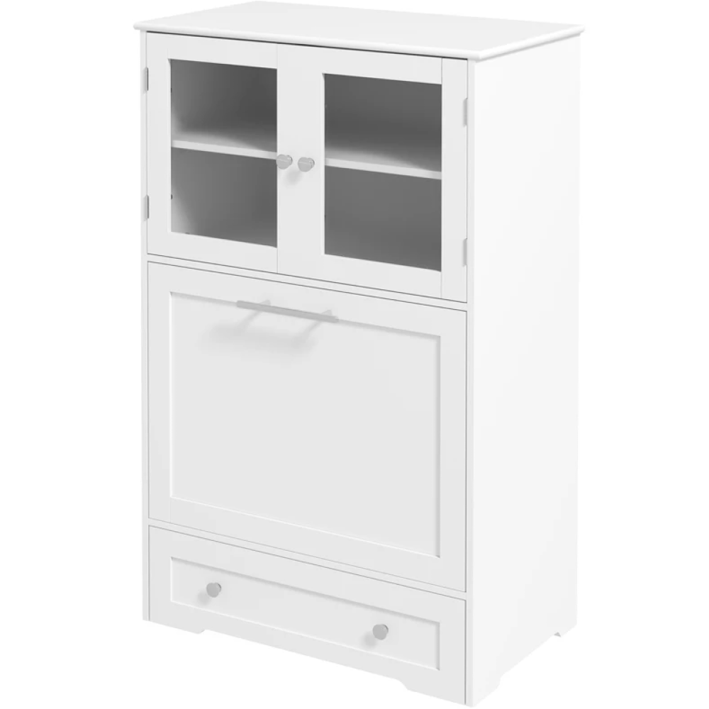 Pet Feeder Station Storage Cabinet, with Dog Raised Bowls, White