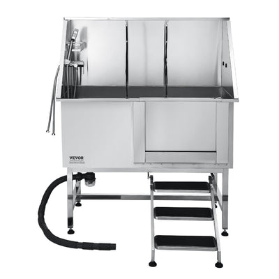 50 Inch Dog Grooming Bath Tub Stainless Steel w Stairs Water Filter Left