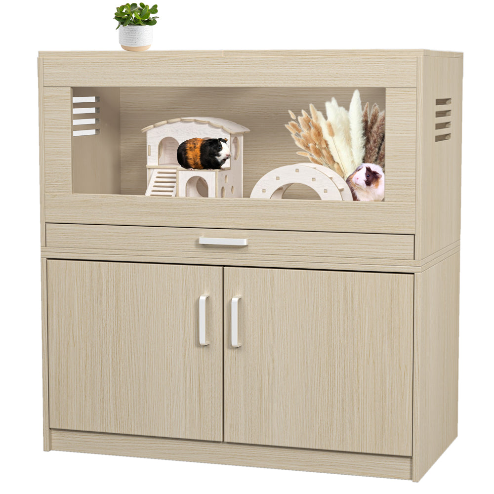 Guinea Pig Cages, Hamster Cage Wood with Independent Storage Cabinet, House for Rat Chinchilla with Guinea Pig Hutch and Bridge, Openable Top with Acrylic Sheets
