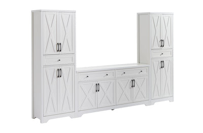 TV Cabinet Set Multifunctional TV Wall, One TV Cabinet and Two Sideboards for Living Room, White,  108.7''L x 15''W x 68''H.