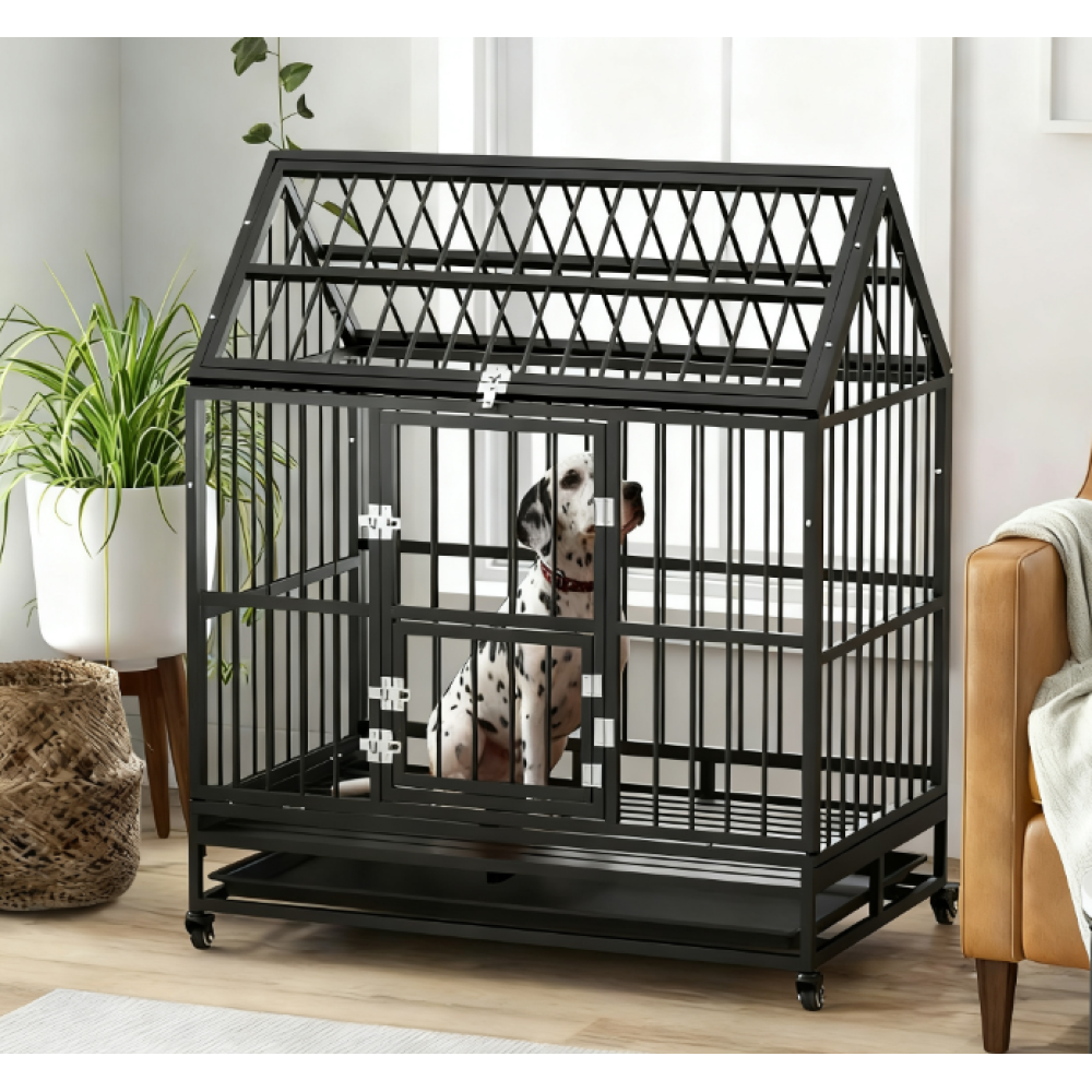 Heavy Duty Dog Crate Metal Cage Kennel, Black