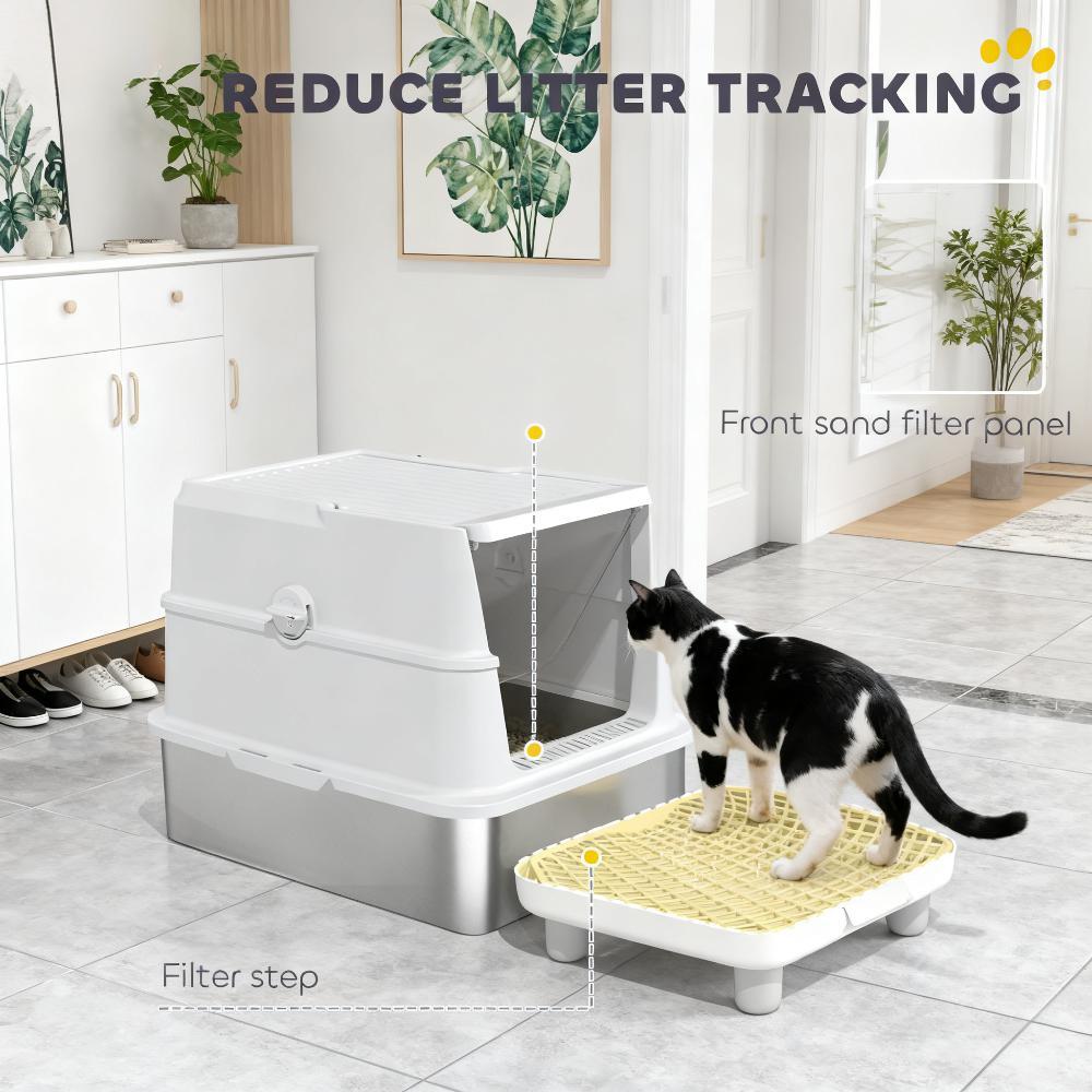 Cat Stainless Steel Cat Litter Box for Big Cats with Flip Cover