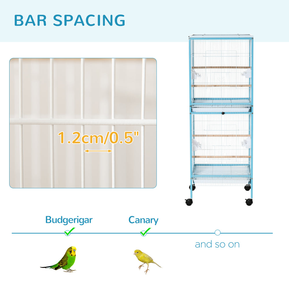 PawHut Large Bird Cage with 1.7 ft. Width for Wingspan, Bird Aviary Indoor with Multi-Door Design, Fit for a Canary, Finch, Conure, 55", Light Blue