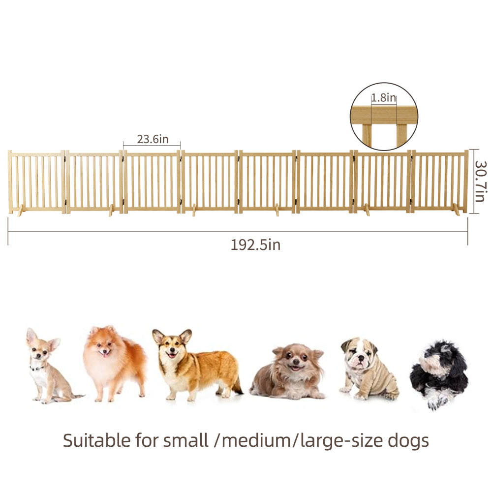 Wooden Freestanding Dog Gates for The House, Dog Gates for Doorways, Wood Stairs Fences Indoor Pet Gate, Step Over Fence-8 Panel 31"H