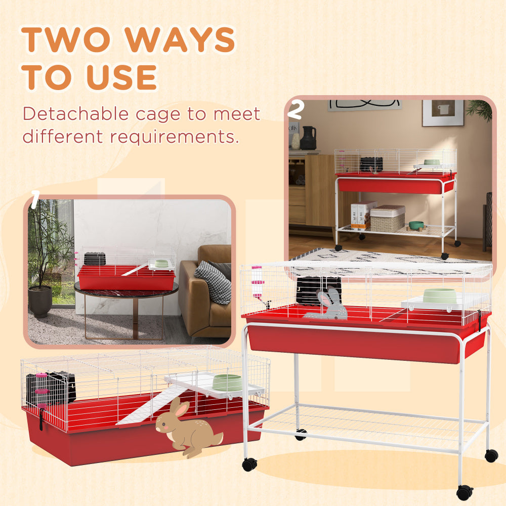 Two-Story Small Animal Cage Removable from Stand,  39" x 20.5" x 36.5", Red