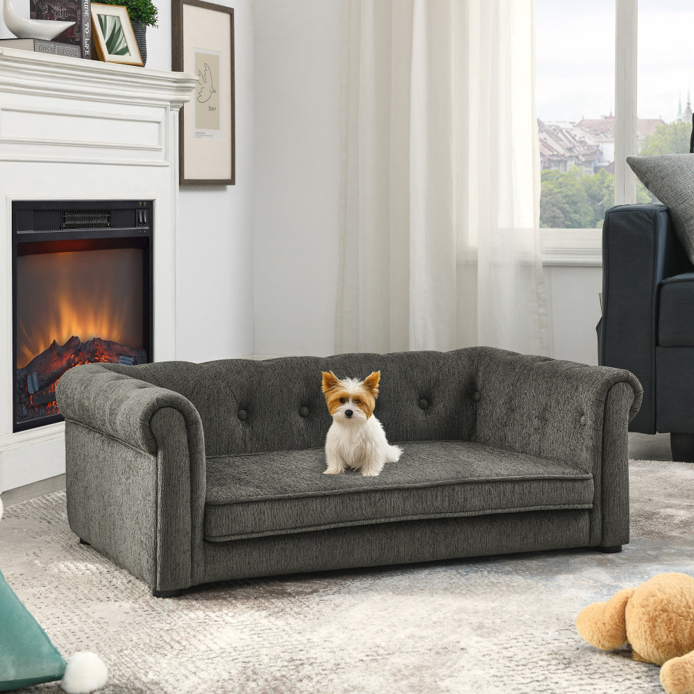 Elegant Rectangle Pet Bed for Small and Medium  Dogs, Durable Elevated Dog Sofa Bed, Comfortable Dog Couch, Modern and Stylish Dog Sofa for Small and Medium Dogs,Dark grey