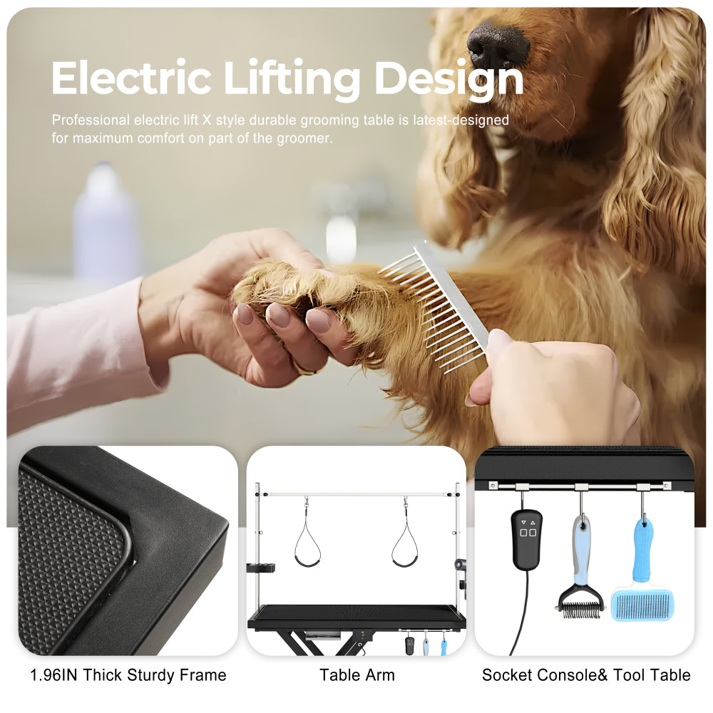 Update electric pet grooming table, 110V/220V professional groomer recommend super Deluxe electric pet grooming table, height adjust from 8 up to 36inch BLACK COLOR