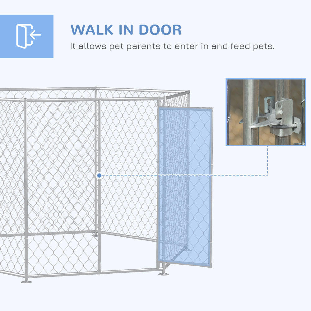 PawHut 9.2' x 8' x 5.6' Dog Kennel, Outdoor Dog Run with Lockable Door for Medium and Large-Sized Dogs, Silver
