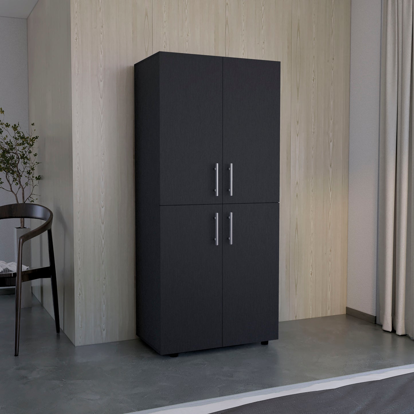 Armoire Wardrove 70' H, Double Doors, 6 Shelves, 2 Hanging Rods, Black