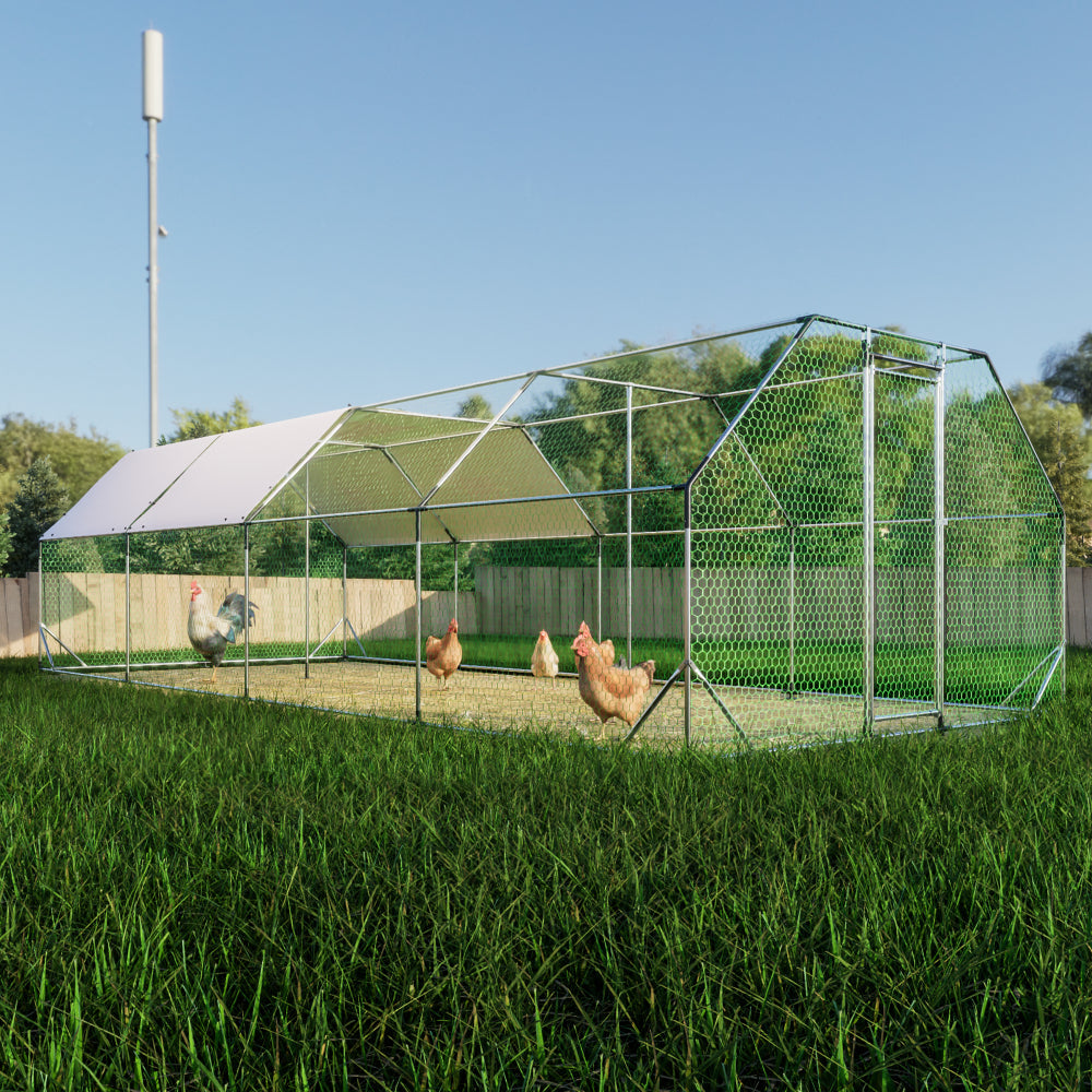 10 ft. x 13 ft. Galvanized Large Metal Walk in Chicken Coop Cage Farm Poultry Run Hutch Hen House