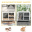 PawHut Indoor Rabbit Hutch with Wheels, Desk and Side Table Sized, Wood Rabbit Cage, Waterproof Small Rabbit Cage, Gray
