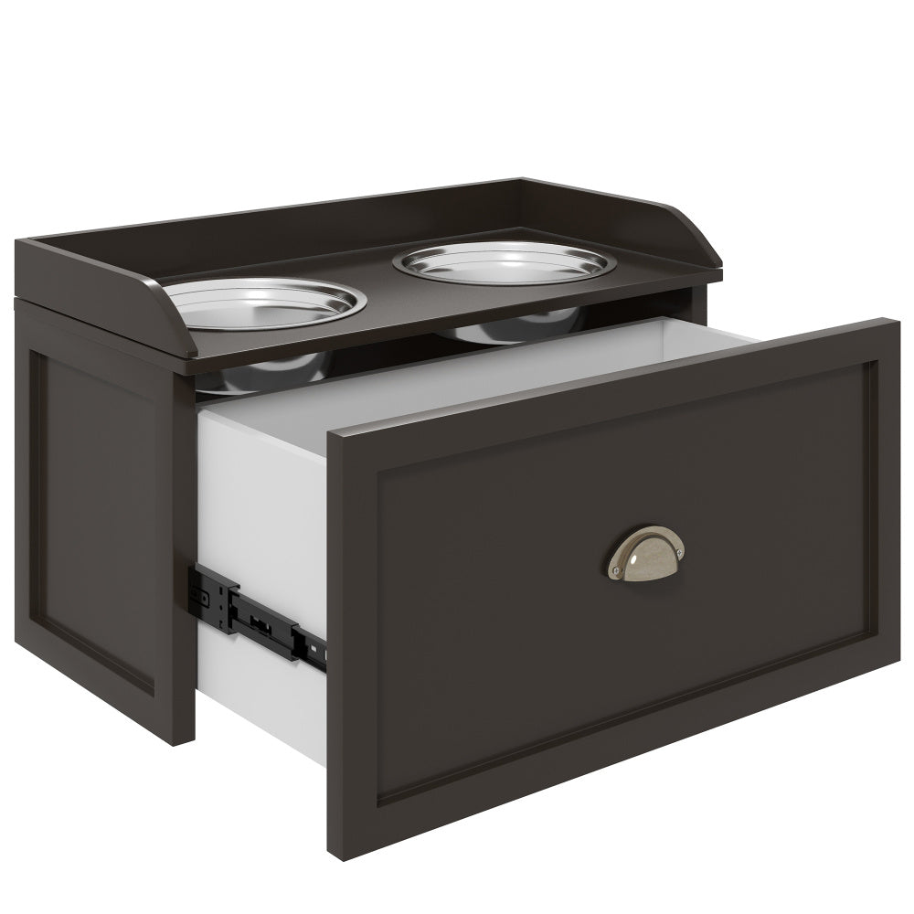 PawHut Dog Feeding Station with Storage Drawer, Dog Food Storage Cabinet with 2 Removable Elevated Dog Bowls for Large Sized Dogs, Coffee