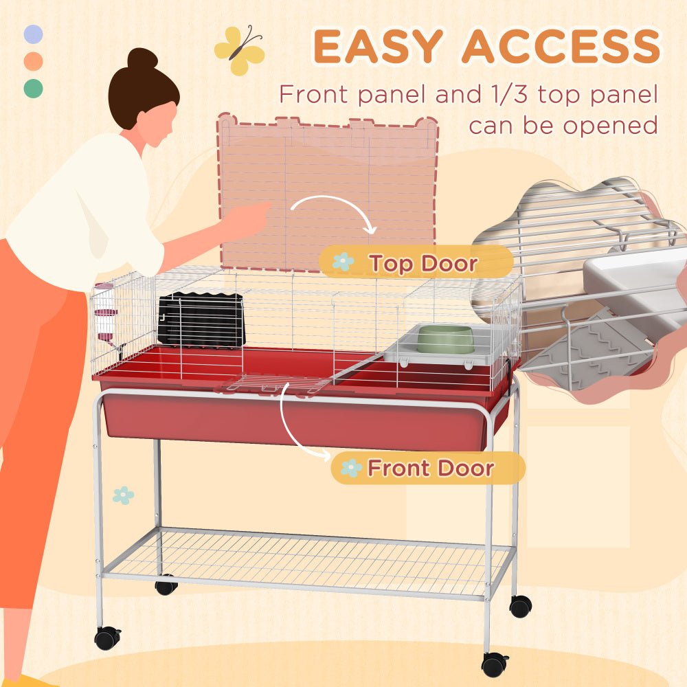 Two-Story Small Animal Cage Removable from Stand,  39" x 20.5" x 36.5", Red