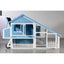 76" Wooden Rabbit Hutch Bunny Cage with Waterproof Asphalt Roof, Fun Outdoor Run, Removable Tray and Ramp, Light Blue