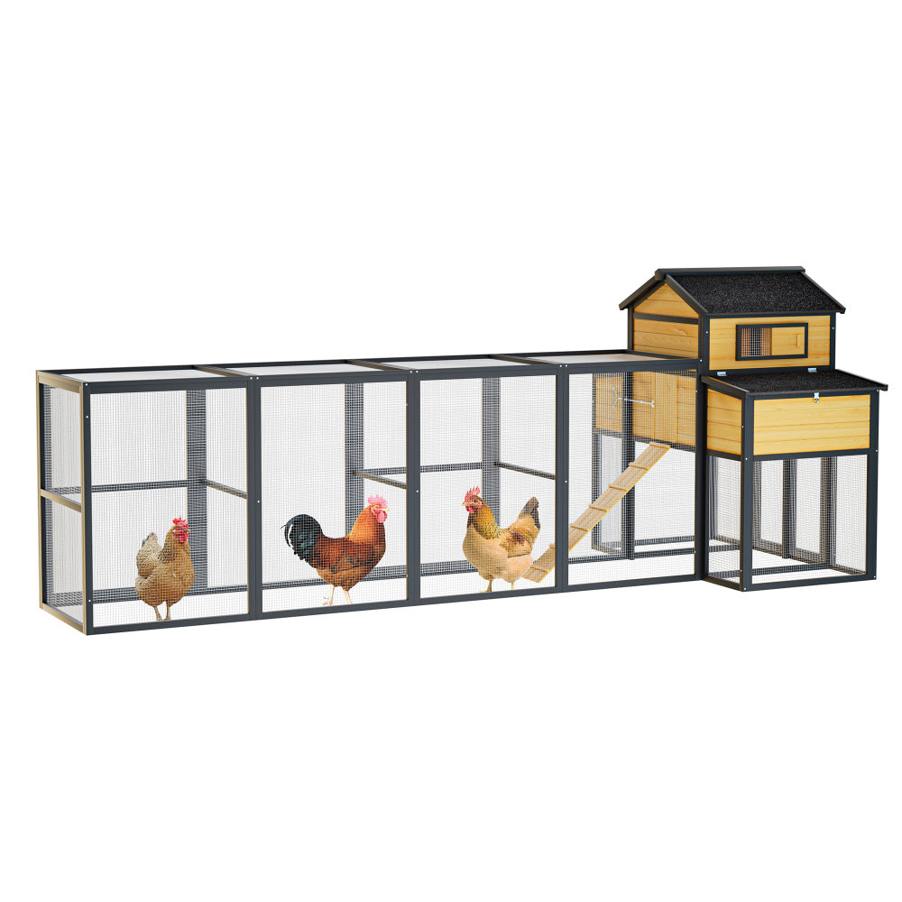 150" Black Large Wooden Chicken Coop Outdoor Hen House with Run and Nesting Boxes, Pull-Out Tray, Sliding Door, Predator-Proof Wire Mesh for 4-6 Chicken