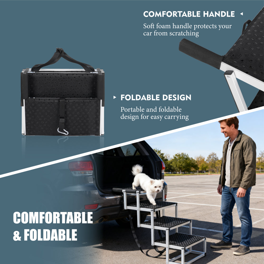 Foldable Dog Ramp for Cars, SUVs, Trucks, Portable Pet Dog Stairs for Large Dogs with Non-Slip Surface & Reinforced Design, Lightweight Yet Sturdy Supports Up to 250lbs