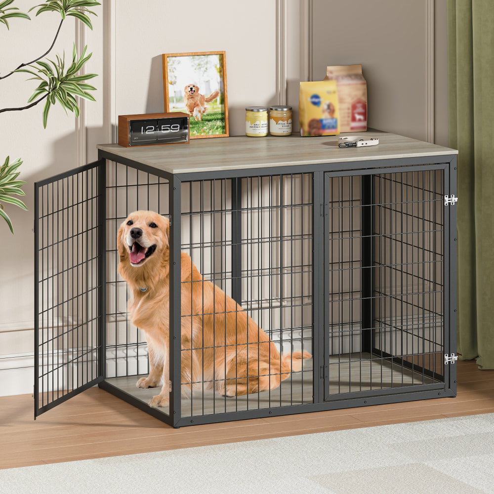 47'' Dog Crate Dog Cage Furniture with 3 Doors,for Large & Medium Dogs.Grey.