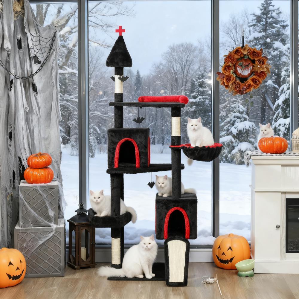 78"Cat Tree Cat Tower with Coffin Bed