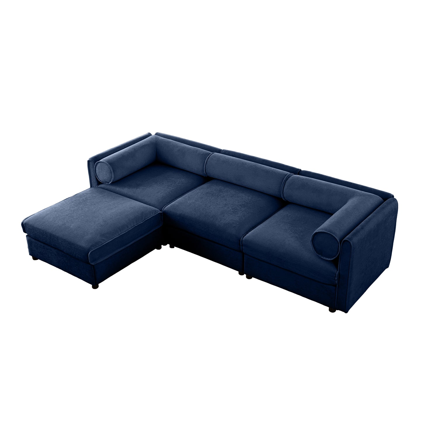 Elegant Blue Chenille L-Shaped 3-Seater Sofa with Storage and Ottoman