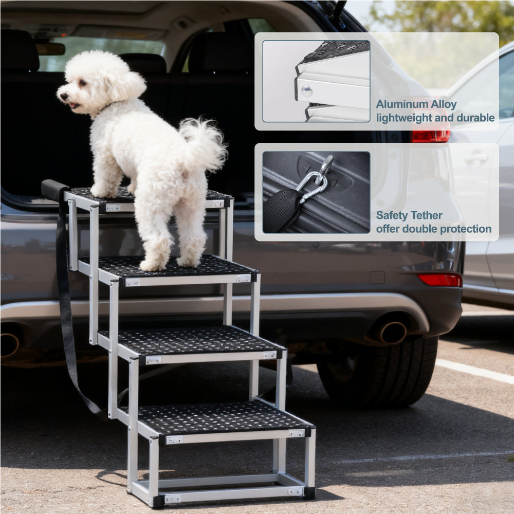 Foldable Dog Ramp for Cars, SUVs, Trucks, Portable Pet Dog Stairs for Large Dogs with Non-Slip Surface & Reinforced Design, Lightweight Yet Sturdy Supports Up to 250lbs