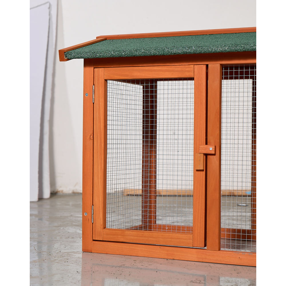 Large Wooden Rabbit Hutch, Outdoor Bunny Cage with Spacious Run, Waterproof Asphalt Roof, Pull-Out Tray and Ramp, Fir Wood Pet House for Rabbits, Chickens and Small Animals (Brown & Green)