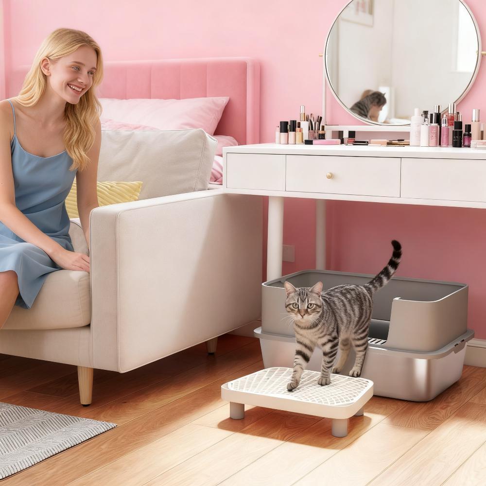 Cat Litter Box Enclosure w/ 2 Cabinets for 2 Cats or Kittens