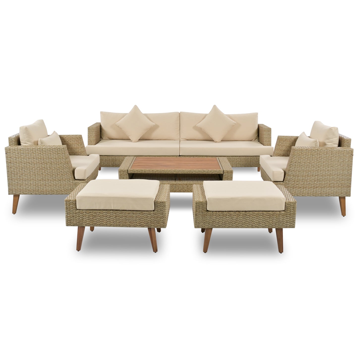 GO 6-Pieces All Weather PE Wicker Sofa Set with Double Cushions, Brown