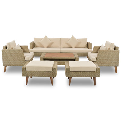 GO 6-Pieces All Weather PE Wicker Sofa Set with Double Cushions, Brown