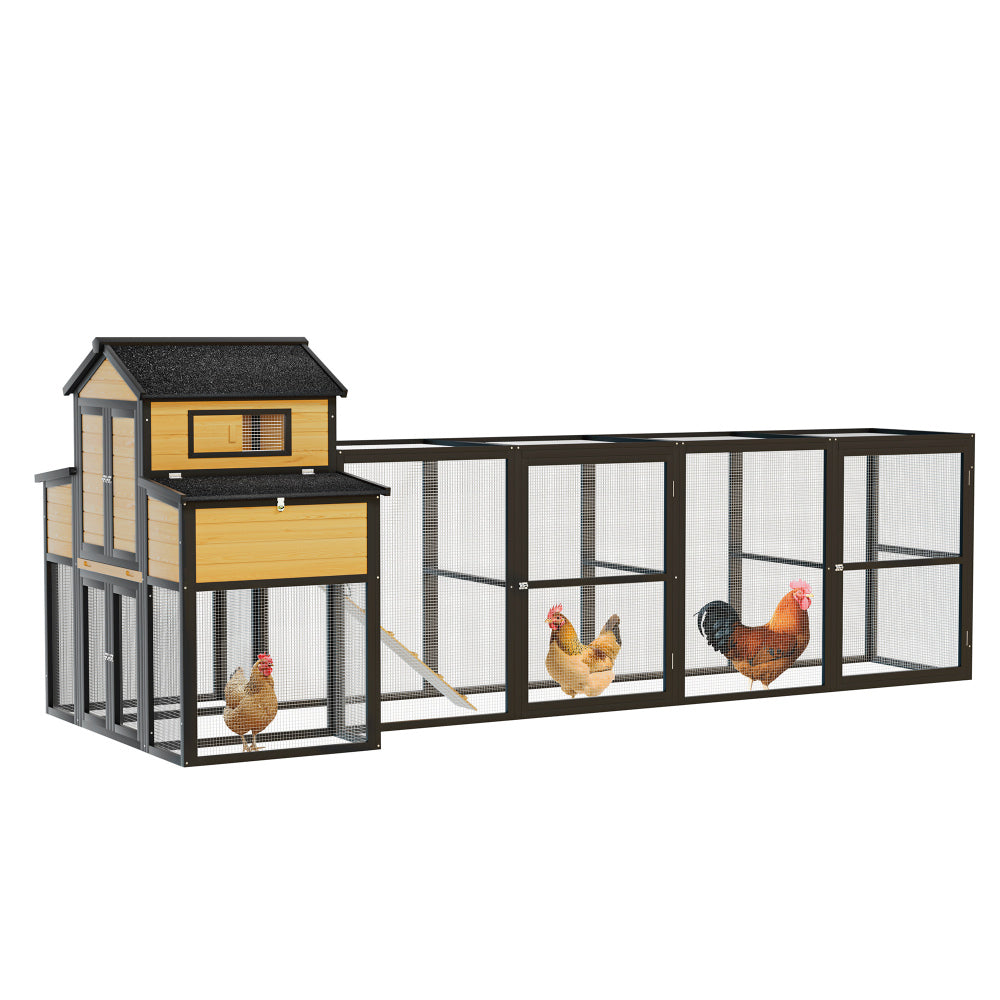 150" Black Large Wooden Chicken Coop Outdoor Hen House with Run and Nesting Boxes, Pull-Out Tray, Sliding Door, Predator-Proof Wire Mesh for 4-6 Chicken