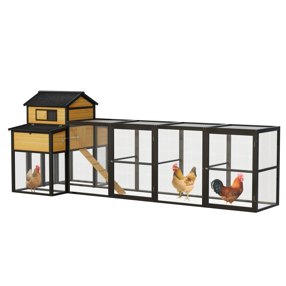 150" Black Large Wooden Chicken Coop Outdoor Hen House with Run and Nesting Boxes, Pull-Out Tray, Sliding Door, Predator-Proof Wire Mesh for 4-6 Chicken