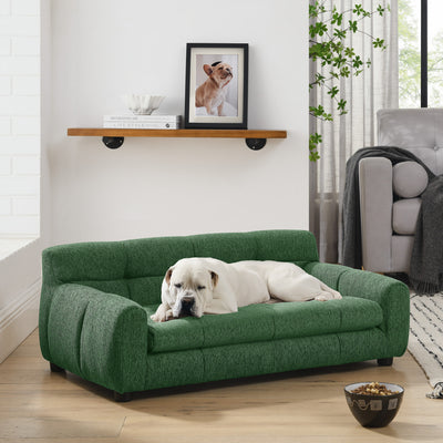 Soft and comfortable pet sofa with backrest and armrests, suitable for modern rectangular pet sofas for small and medium-sized dogs-Green