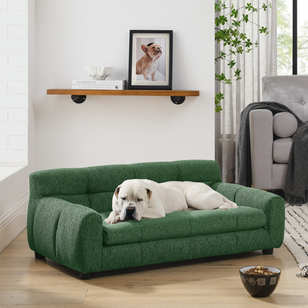 Soft and comfortable pet sofa with backrest and armrests, suitable for modern rectangular pet sofas for small and medium-sized dogs,-dark gray
